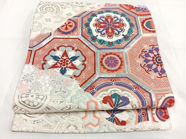 平和屋着物◎六通柄袋帯　唐織　鳳凰花文　銀糸　正絹　逸品　AABB0769uw