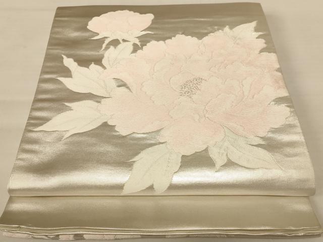 平和屋着物◎太鼓柄袋帯　唐織　草花文　銀糸　正絹　逸品　AABB1615dt