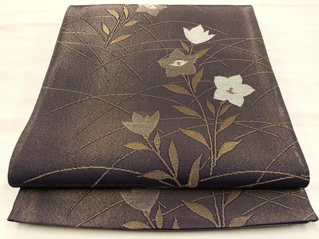 平和屋着物＊夏物　六通柄袋帯　桔梗　金糸　正絹　逸品　BAAT6585duのサムネイル