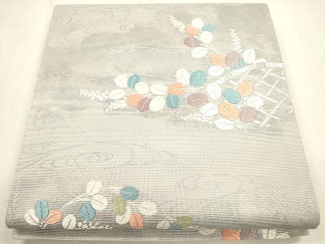 平和屋着物＊夏物　六通柄袋帯　唐織　流水籬草花文　金銀糸　正絹　逸品　CAAU4042eg