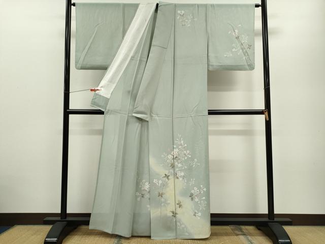 平和屋着物＊夏物　訪問着　絽　駒刺繍　枝花文　暈し染め　金彩　正絹　逸品　CABB2396ze