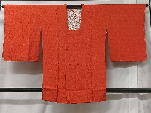 平和屋着物＃道行コート　幾何学丸文　紅緋色　正絹　逸品　未使用　CABC2937ua