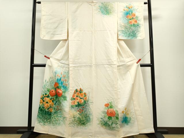 平和屋着物▽訪問着　単衣　手描き　草花文　暈し染め　正絹　逸品　CABF2989ze