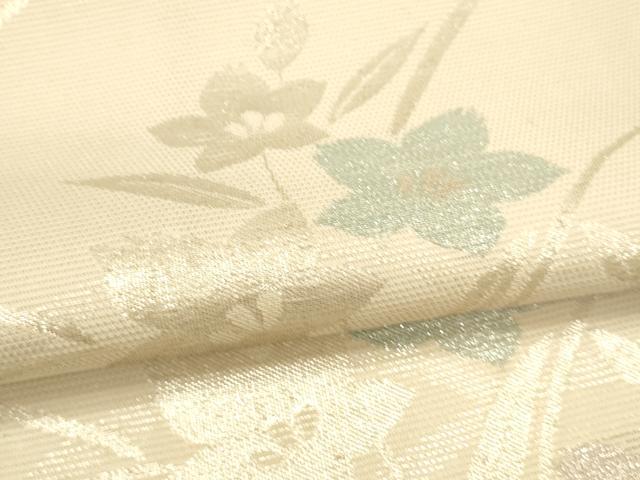平和屋着物＊夏物　六通柄袋帯　草花文　銀糸　正絹　逸品　DAAT1740cm