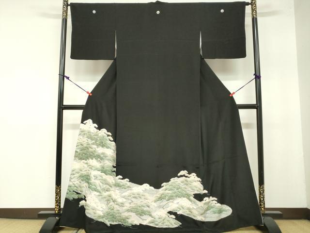 平和屋着物■豪華黒留袖　枝松文　金彩　正絹　逸品　DABA3335qa