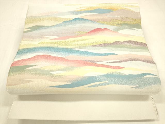 平和屋着物●爪掻き本綴れ　八寸名古屋帯　遠山文　金銀糸　正絹　逸品　DABB3152cm