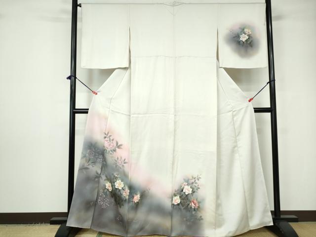 平和屋着物■訪問着　手描き　枝椿　暈し染め　正絹　逸品　DABC9425qa