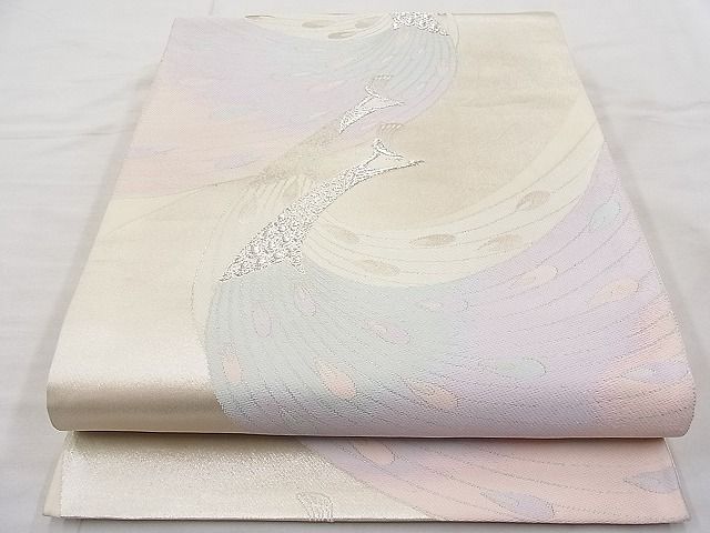 平和屋着物◎六通柄袋帯　唐織　孔雀　銀糸　逸品　BAAI9384sa