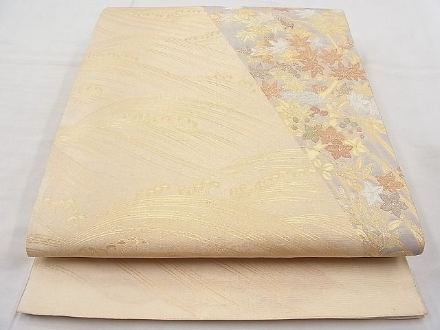 平和屋着物◎太鼓柄袋帯　流水秋草文　金銀糸　逸品　BAAI9411sa