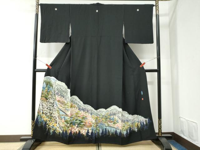 平和屋着物●本加賀友禅作家 谷崎善治 黒留袖 故郷 正絹 逸品 CAAU2797yc