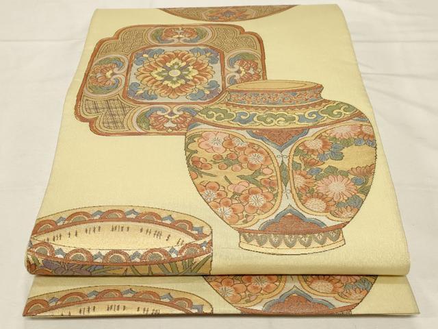 Other - 平和屋着物▼六通柄袋帯　陶器花文　金糸　正絹　逸品　CABA8929dy