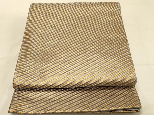 平和屋着物◎西陣　全通柄袋帯　斜縞　金糸　正絹　逸品　DAAX0551jm