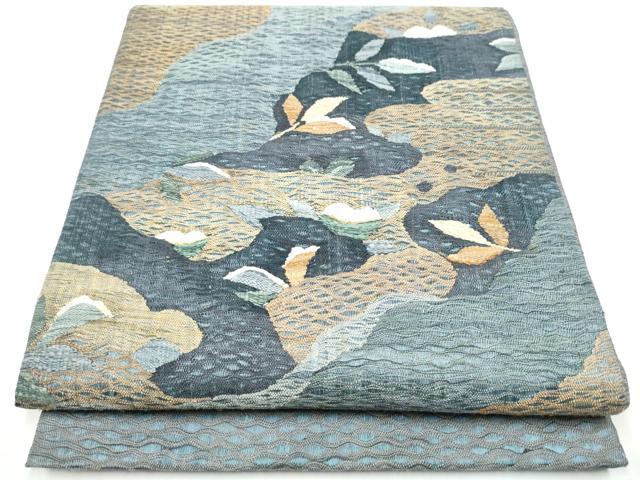 平和屋着物●スリーシーズン　春夏秋　太鼓柄袋帯　すくい織　道長枝葉文　正絹　逸品　CAAY9758hy