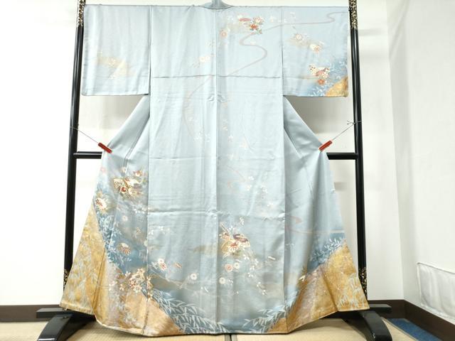 平和屋着物●訪問着　駒刺繍　地紙籬草花文　暈し染め　金彩　正絹　逸品　CAAZ3291yc(4)