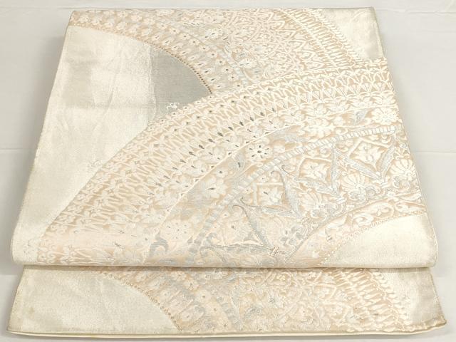 平和屋着物◎六通柄袋帯　唐織　草花文　銀糸　正絹　逸品　AAAP4428st