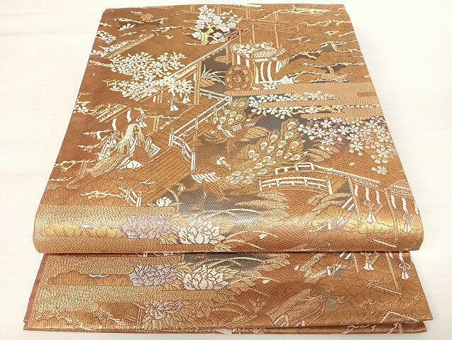 平和屋着物◎六通柄袋帯 唐織 平安の庭 金銀糸 正絹 逸品 AABB2915yx