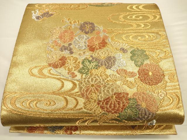平和屋着物◎六通柄袋帯　光琳水花丸文　金銀糸　正絹　逸品　CAAV3581ft