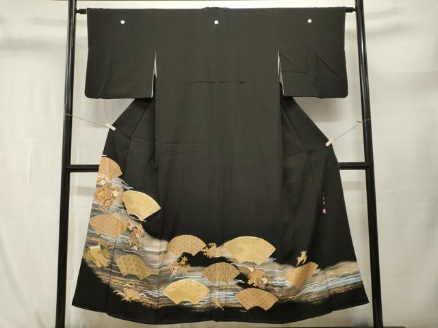 平和屋着物■豪華黒留袖 作家物 駒刺繍 佐賀錦 金嚢松竹梅 地紙鼓吉祥草花文 暈し染め 金彩 正絹 逸品 CABL3742ev