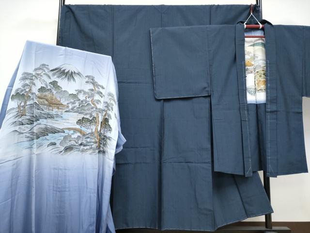 平和屋着物●極上　男性　紬　アンサンブル・長襦袢セット　縞　逸品　未使用　CYAA4540s6