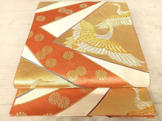 平和屋着物◎六通柄袋帯　飛鶴文　金銀糸　正絹　逸品　AAAY8448yx