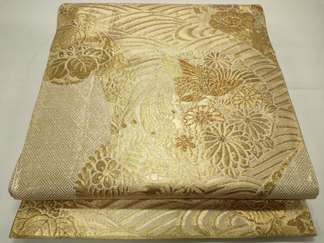 平和屋着物◎佐賀錦　六通柄袋帯　流水吉祥花丸文　金糸　正絹　逸品　CAAW9436qe