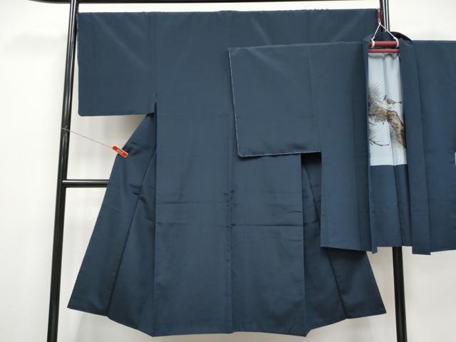 平和屋着物●極上　男性　色無地　アンサンブル　鬼しぼ縮緬　藍鉄色地　逸品　未使用　CYAA4542s6