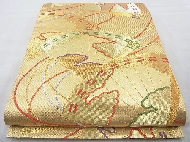平和屋着物◎六通柄袋帯 唐織 檜扇散らし 金銀糸 逸品 BAAJ6867cm