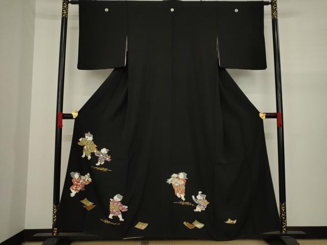 平和屋着物●豪華黒留袖 友禅 童子 金彩 正絹 逸品 AAAY7385ck