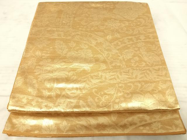平和屋着物◎六通柄袋帯　更紗花文　金糸　正絹　逸品　AAAY8518yx