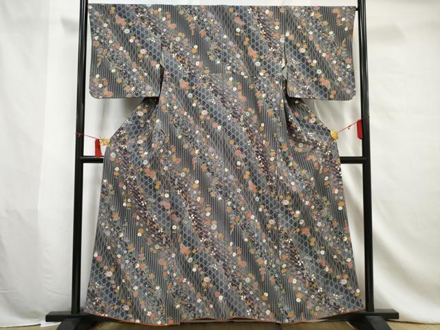 平和屋着物■上質な小紋　草花文　暈し染め　金彩　正絹　逸品　AABA2209nf(4)