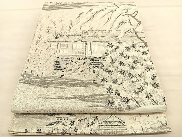 平和屋着物◎六通柄袋帯　唐織　名所風景文　銀糸　正絹　逸品　BAAU5673hv