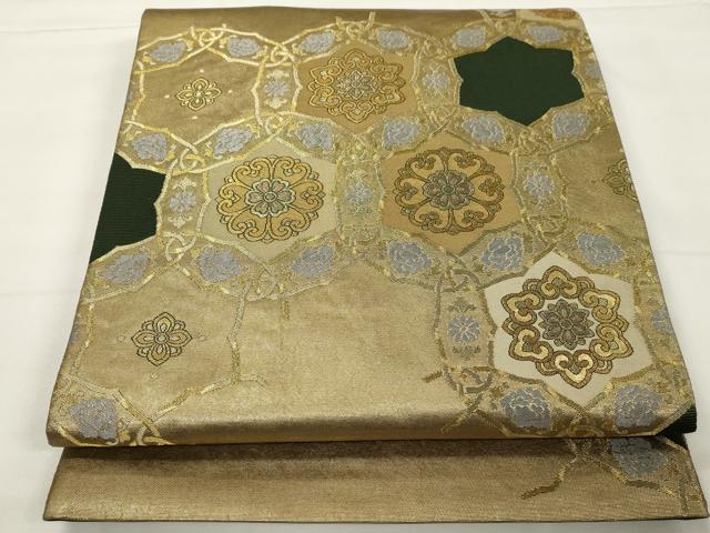 平和屋着物▼太鼓柄袋帯　有職錦彩文　金銀糸　引箔　正絹　逸品　CAAX8553dy