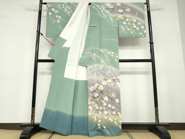 平和屋着物●十日町友禅作家　岡村蒼風　訪問着　草花文　暈し染め　正絹　逸品　DABD9584ud 2