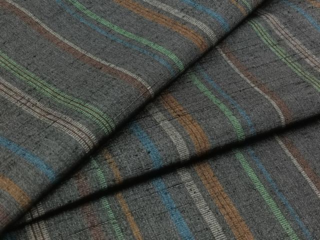 平和屋着物▽上質な紬 単衣 縞 正絹 逸品 AABC2205jh