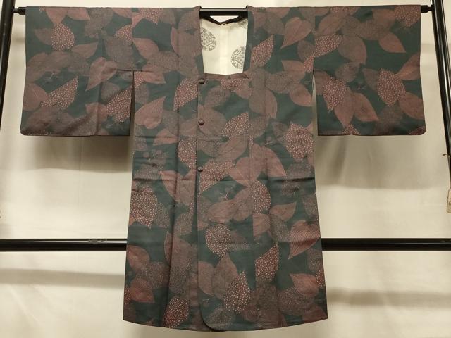 平和屋着物＃道行コート 葉づくし ロング丈 正絹 逸品 CABD7672in