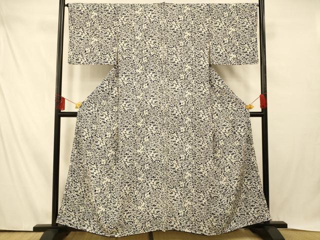 平和屋着物■上質な小紋　枝花文　黒地　正絹　逸品　AABE3889fw
