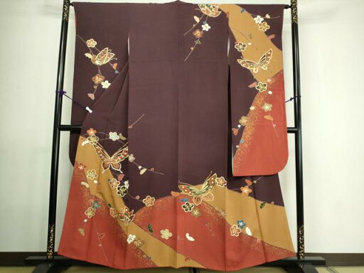 平和屋着物■豪華振袖 駒刺繍 舞蝶枝花文 金彩 正絹 逸品 DAAO6171we 平和屋着物■豪華振袖 駒刺繍 舞蝶枝花文 金彩 正絹 逸品 DAAO6171we