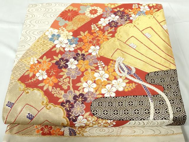 Rakuten - 平和屋着物◎六通柄袋帯　唐織　松扇流水華紋　金糸　正絹　逸品　DABD4026qa