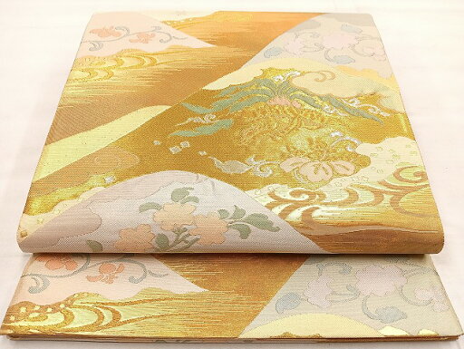 平和屋着物◎六通柄袋帯 唐織 歌仙 風景花鳥文 金糸 正絹 逸品 未使用 BAAL3394cm 平和屋着物◎六通柄袋帯 唐織 歌仙 風景花鳥文 金糸 正絹 逸品 未使用 BAAL3394cm