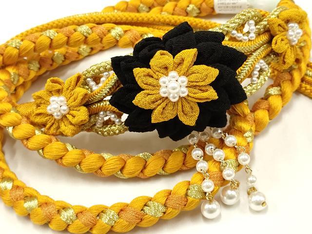 平和屋着物●和装小物　振袖用帯締め　装飾　つまみ細工　パール　金糸　撚り房　逸品　未使用　AAAV164..