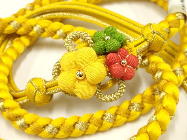 平和屋着物●和装小物　振袖用帯締め　装飾　ちりめん細工　あわじ玉　金糸　撚り房　逸品　未使用　AAA..