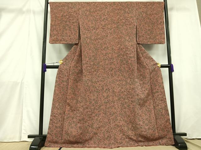 平和屋着物■上質な小紋　草木染　草花文　鬼しぼ縮緬　正絹　逸品　AAAX6499mf(4)