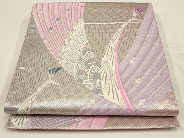 平和屋着物◎六通柄袋帯　孔雀文　銀糸　正絹　逸品　AAAZ9843tn