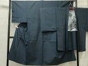 平和屋着物■男性 紬 アンサンブル 深縹色 正絹 逸品 CAAR0430eg