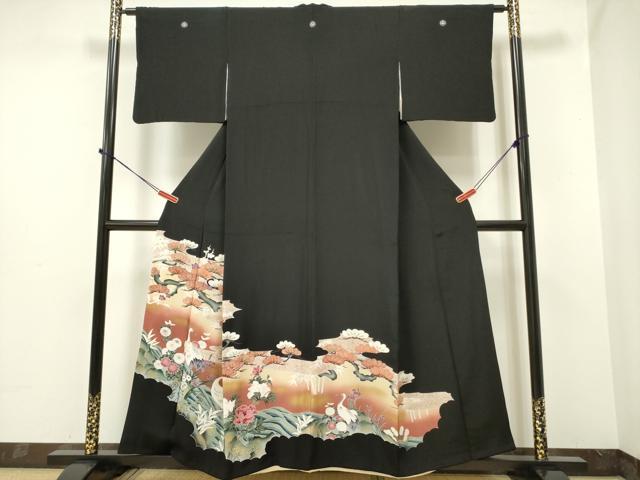 平和屋着物●豪華黒留袖 流水群れ鶴花松文 金彩 正絹 逸品 DAAP7605yyy