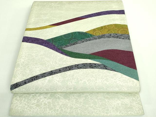 平和屋着物■極上　人間国宝　初代 六谷梅軒(六谷紀久男)錐彫り　重要無形文化　財伊勢型紙　太鼓柄袋帯 切嵌小紋柄 銀糸 逸品 DZAB0911kh5