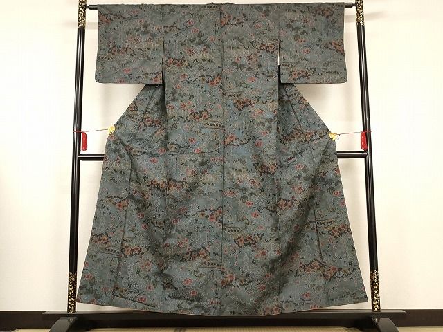 平和屋着物■上質な紬 草花文 正絹 逸品 AAAK2461Agk