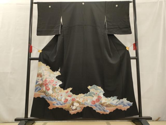 平和屋着物■豪華黒留袖 駒刺繍 尾長鳥花文 金銀糸 金銀彩 正絹 逸品 AAAP3302ja