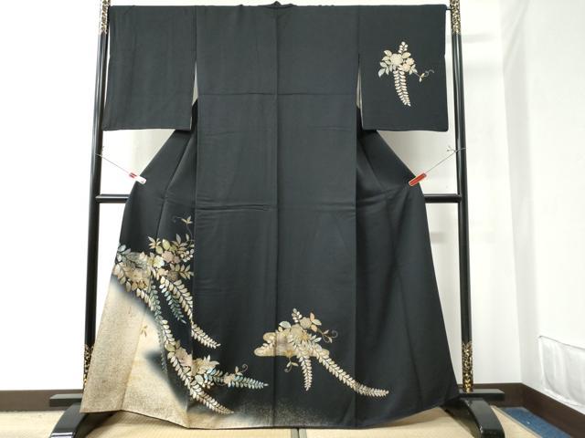 平和屋着物●訪問着　辻が花　暈し染め　黒地　金彩　正絹　逸品　CAAZ3066yc