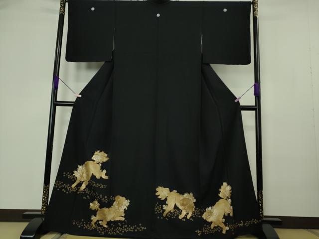 平和屋本店●極上　黒留袖　総手刺繍　唐獅子　金糸　逸品　DZAB7178kh6